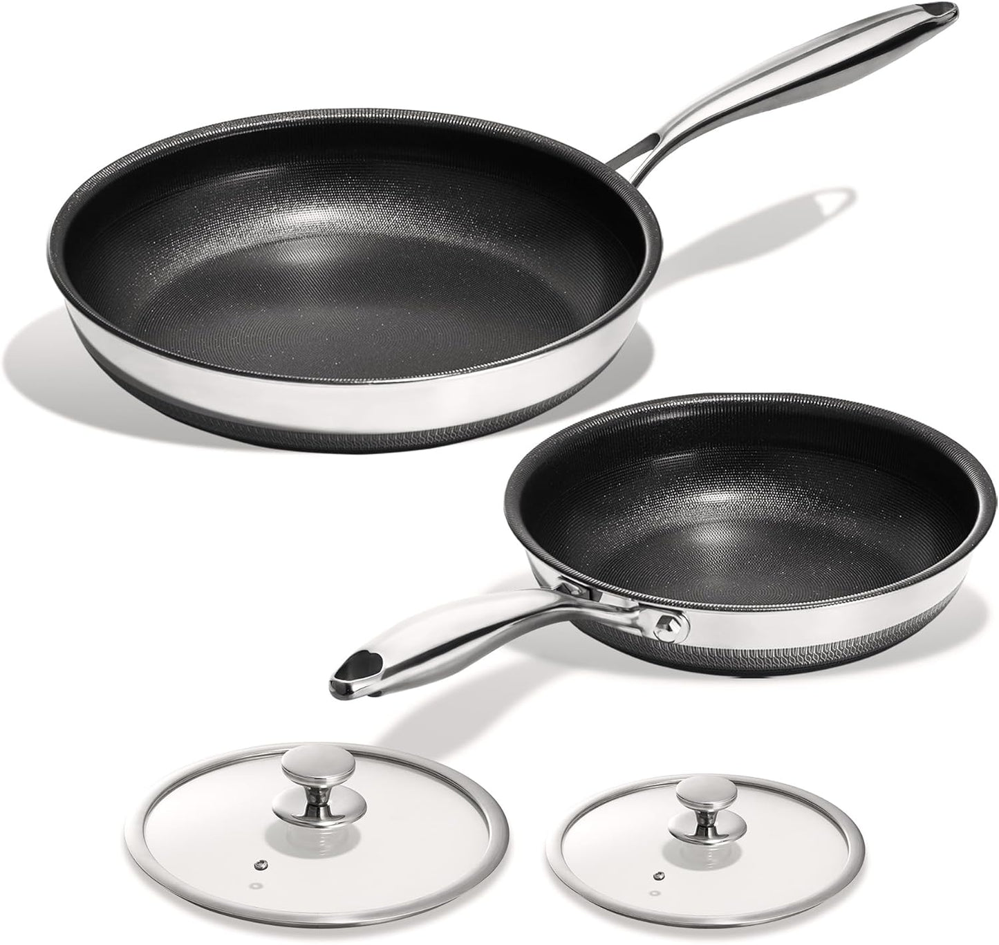 KITEXPERT Non Stick Frying Pans Set - 2 Piece (10, 12") Titanium Ceramic Pan with Lids, Nonstick Skillet Stainless Steel, PFAS PFOA & PTFE Free, Dishwasher & Oven Safe, All Cooktops Compatible