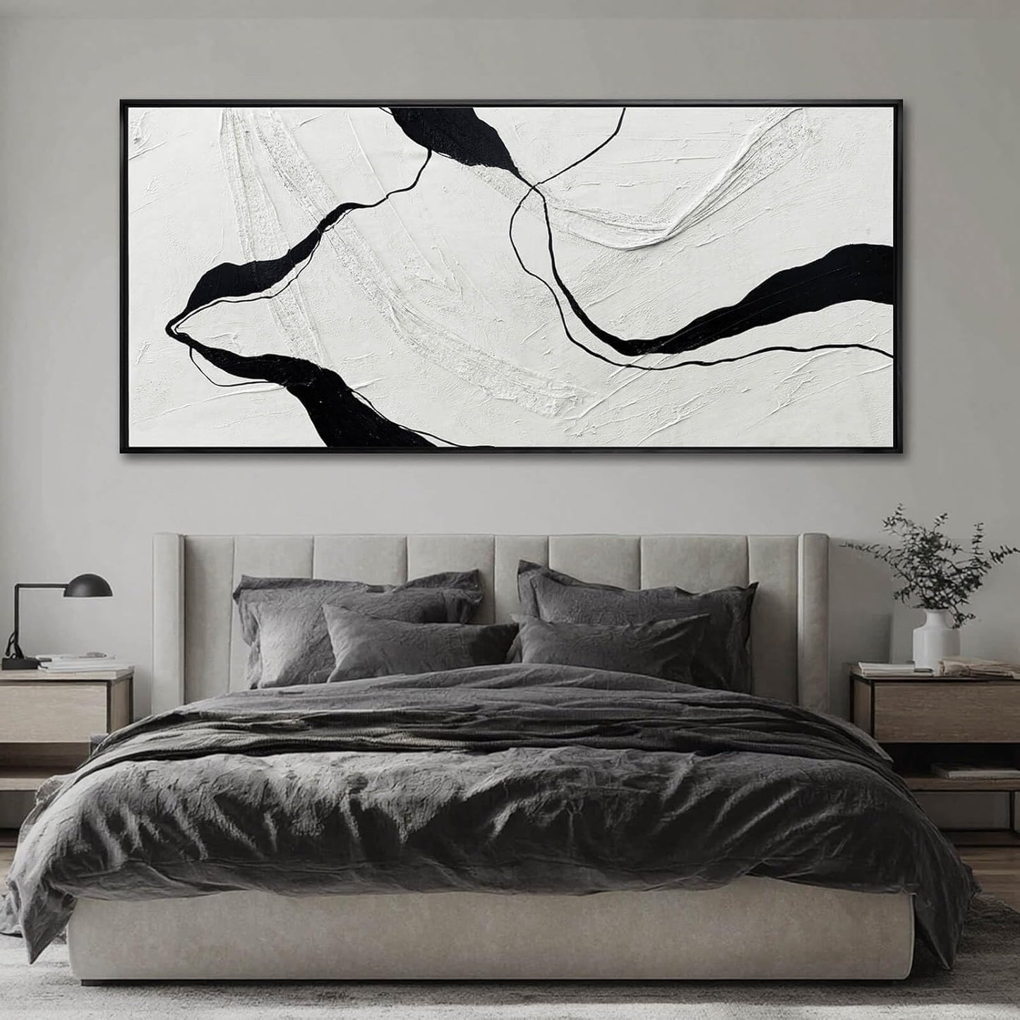 MLART99 Abstract Black and White Textured Canvas Minimalist Wall Art Modern Monochrome Painting - 32x70 Inch Contemporary Decor for Living Room Entryway