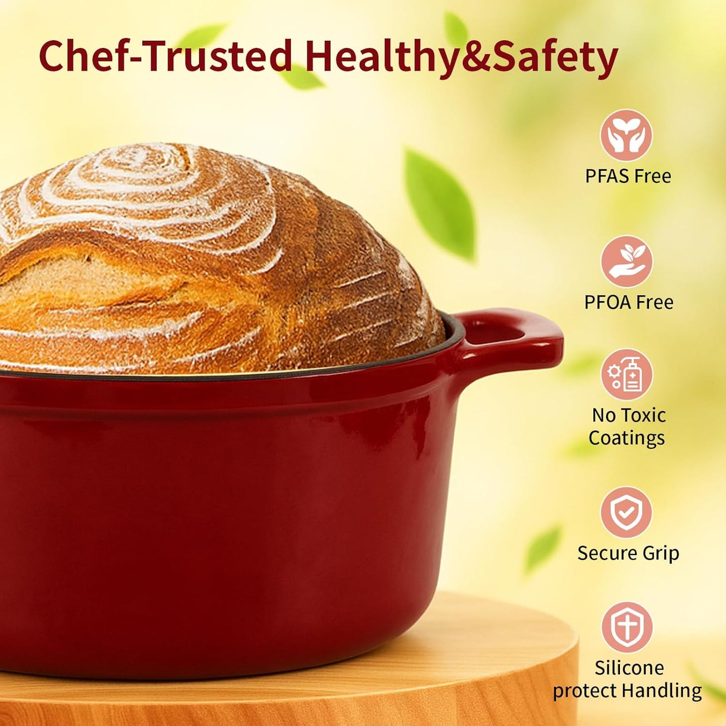 Enamel Cast Iron Dutch Oven with Lid,2.75QT Round Casserole Pot for Bread Baking, Braising,Roasting, Stews and Soups,Multipurpose Cookware,Oven Safe and Induction Compatible (2.75QT,Red)