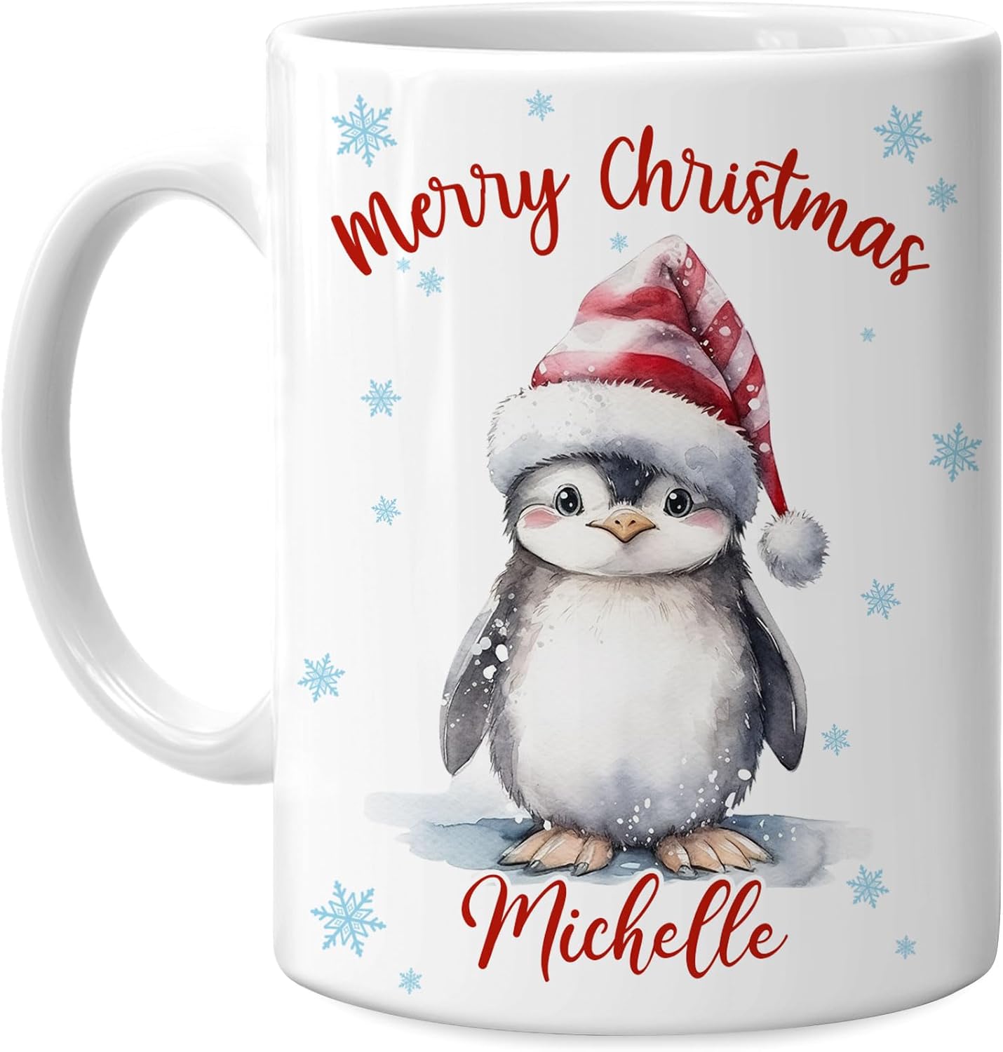 Hyturtle Personalized Gifts Penguin Lover - Merry Christmas Customized Name Ceramic Coffee Mug Cup 11oz - Cute Sea Animal Lovers Gifts For Women, Girl kids Family On Birthday, Christmas