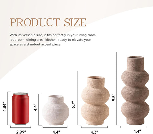 Ceramic Vase Home Table Decor - Flower Vase Set of 3 Living Room Kitchen Decorations Farmhouse Modern Rustic Vases Decorative Centerpiece for Shelf Bedroom Office Bathroom Dining Coffee Desk