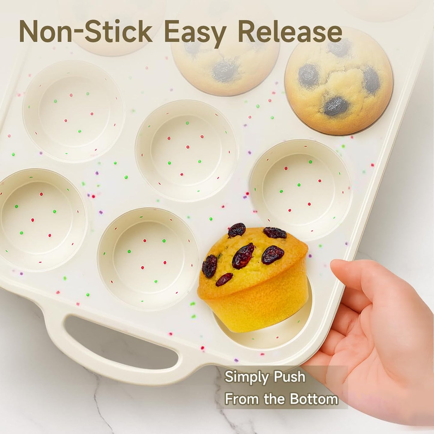 Silicone Muffin Pan for Baking with Metal Frame, Nonstick, 12 Cups Silicone Cupcake Pan, Muffin Tray, Muffin Molds for Baking Muffins, Cupcakes, Egg Bites (Cream, 1Pcs)