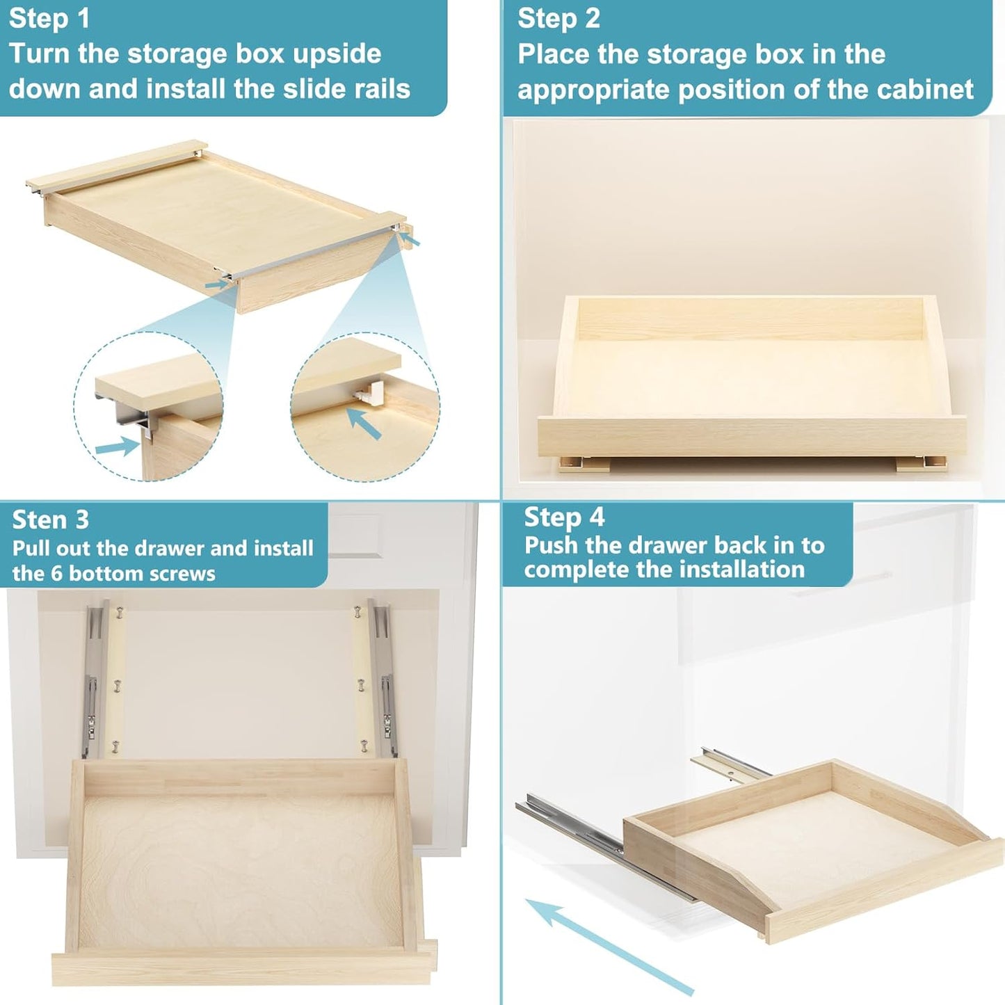 ROOMTEC Pull Out Cabinet Organizer with Soft Close, 16-1/2" W x 21" D, Pull Out Cabinet Drawer for Kitchen cabinets, Pull Out Cabinet Shelf, Finished, Bottom Assembly, 2PCS