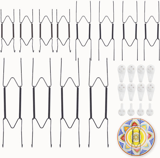 12 Pack 6/8/10 Inch Decorative Plate Medium Plate Hangers for The Wall, Invisible Stainless Steel Wall Hangers for Display with Hooks, for Platter/Dish/Picture(Black)