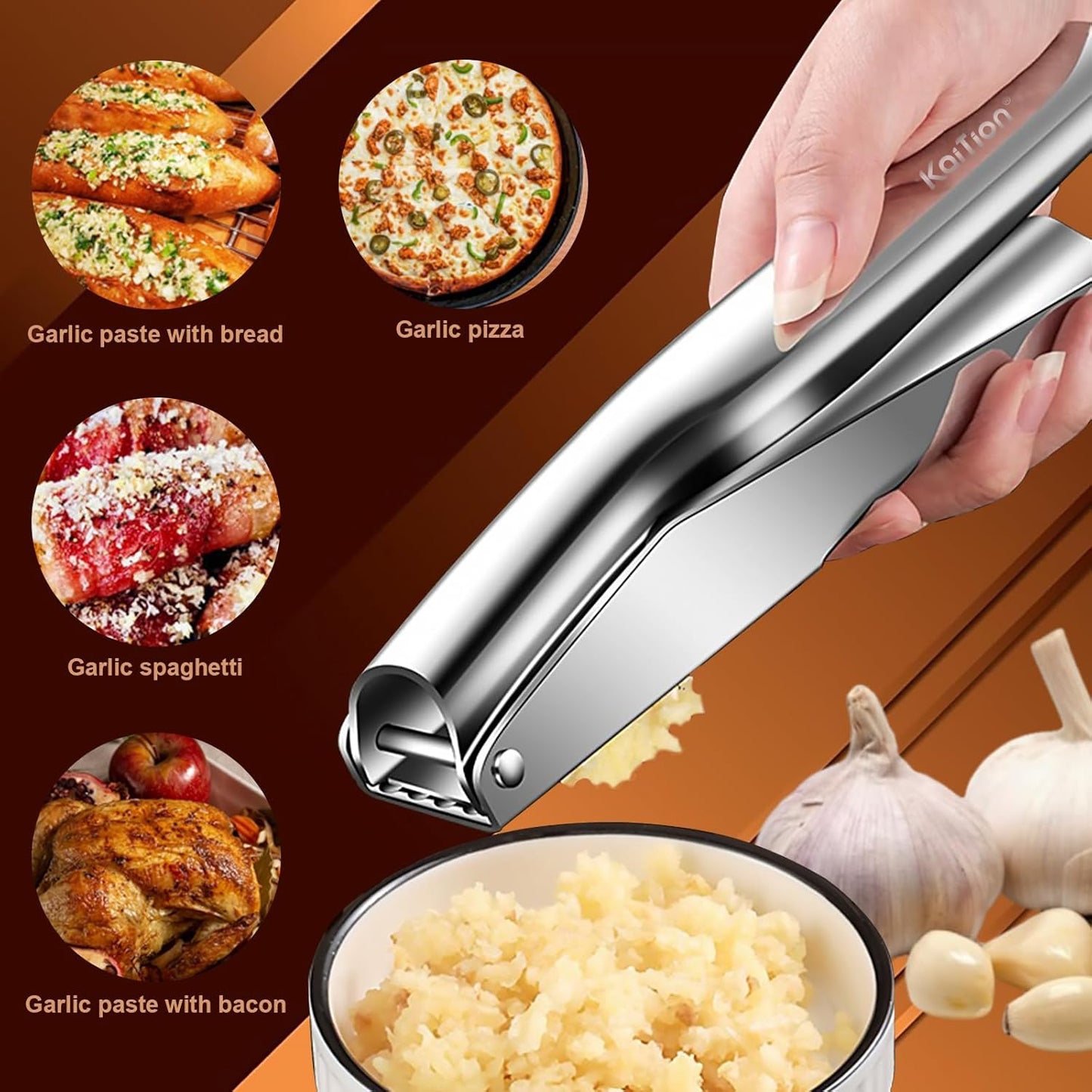 Stainless Steel Garlic Press, Premium Garlic Crusher - Leak-Proof, Easy to Clean, Rust-resistant, Dishwasher Safe!