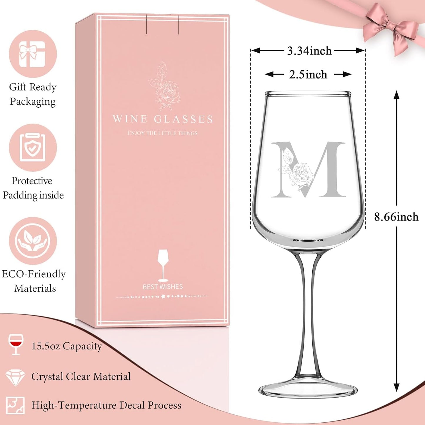 Personalized Wine Glass Gifts for Women - Monogrammed A-Z Wine Glasses Gift | Custom Christmas Gift, Valentines Day, Birthday Gifts for Women Her Mom Wife Best Friend Sister (M)