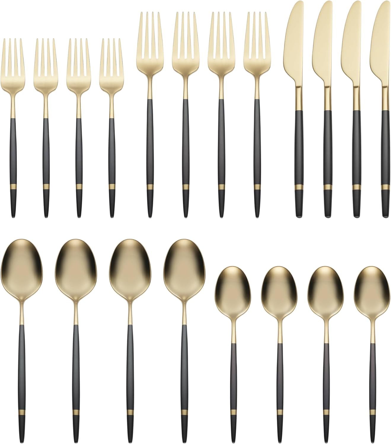 Cambridge 516320CKW12DS Gaze Black/Gold Satin Banded 20-Piece Flatware Set