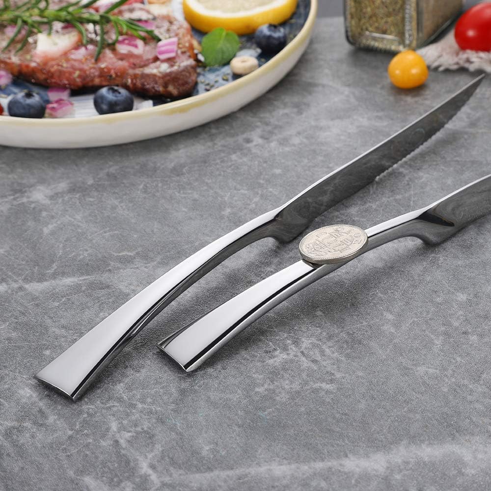 Lemeya Stainless Steel Steak Knives Set of 6,Forge Steak Knife,Serrated Steak Knives Set,6 Piece Heavy Steak Knives-10 inch,Mirror Polished,Dishwasher Safe