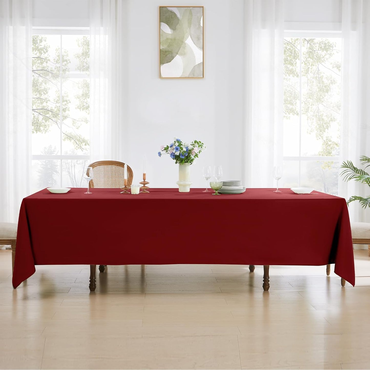 Rectangle Tablecloths 90x132 Inch 2 Pack Red Tablecloth Washable Decorative Linen Polyester Table Cloths for Dining Table Banquets Buffet Parties and Wedding