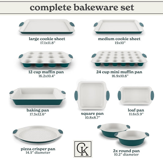 Country Kitchen Nonstick Stackable Bakeware Set - Heavy Duty, Durable, Easy Release Baking Set, Sage, 10 Pcs