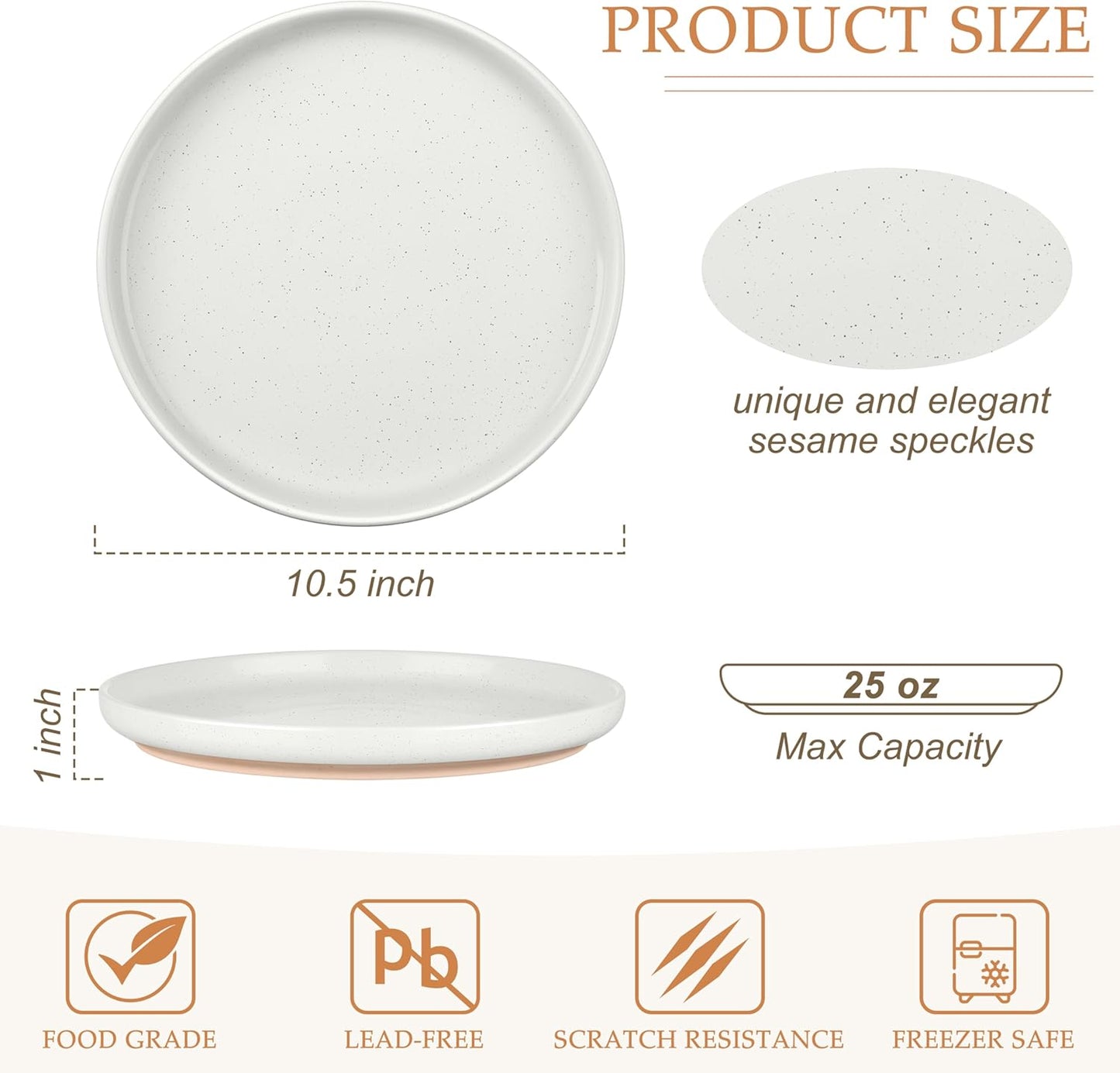 LIANYU Dinner Plates Set of 4, 10.5 Inch Large & Round Porcelain Dinner Plates, Stoneware Dishes Set for Serving Salad, Dessert, Appetizer, Oven, Microwave & Dishwasher Safe, Stackable, Four-color
