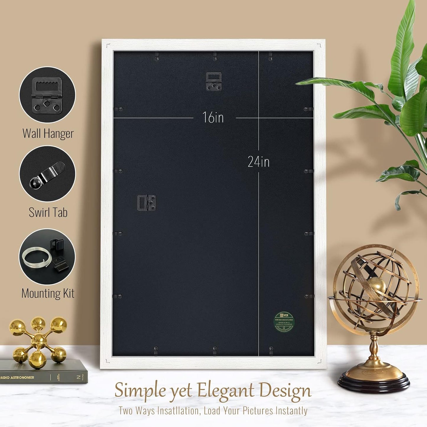 VCK 16x24 Poster Frames Set of 5, White Solid Wood Picture Frame, Textured Exclusive Wall Gallery Frame