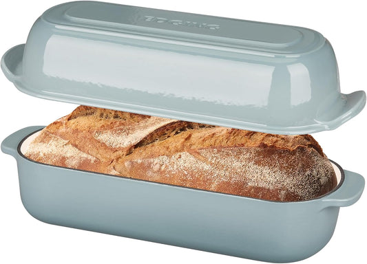 Enameled Cast Iron Loaf Pan with Lid, Dutch Oven Bread pan for Homemade Sourdough Bread Baking, 12.5x5.5 inch, 5qt, Seasalt