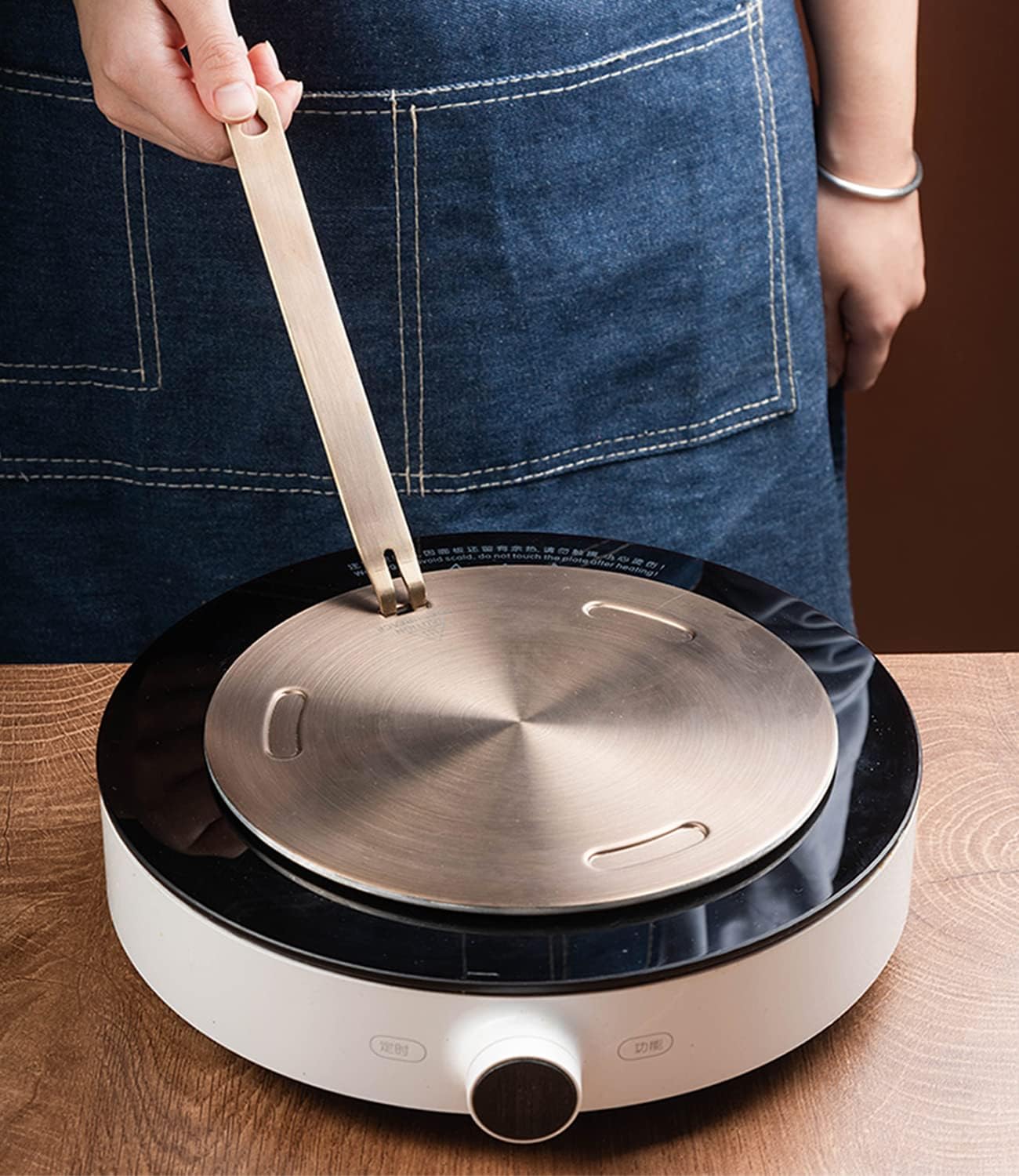 11inch Heat Diffuser Plate, Grourarty Stainless Steel Cooking Induction Adapter Simmer Plate for Electric Gas Glass Cooktop Hob Ring, Induction Cooktop Converter Plate With Handle