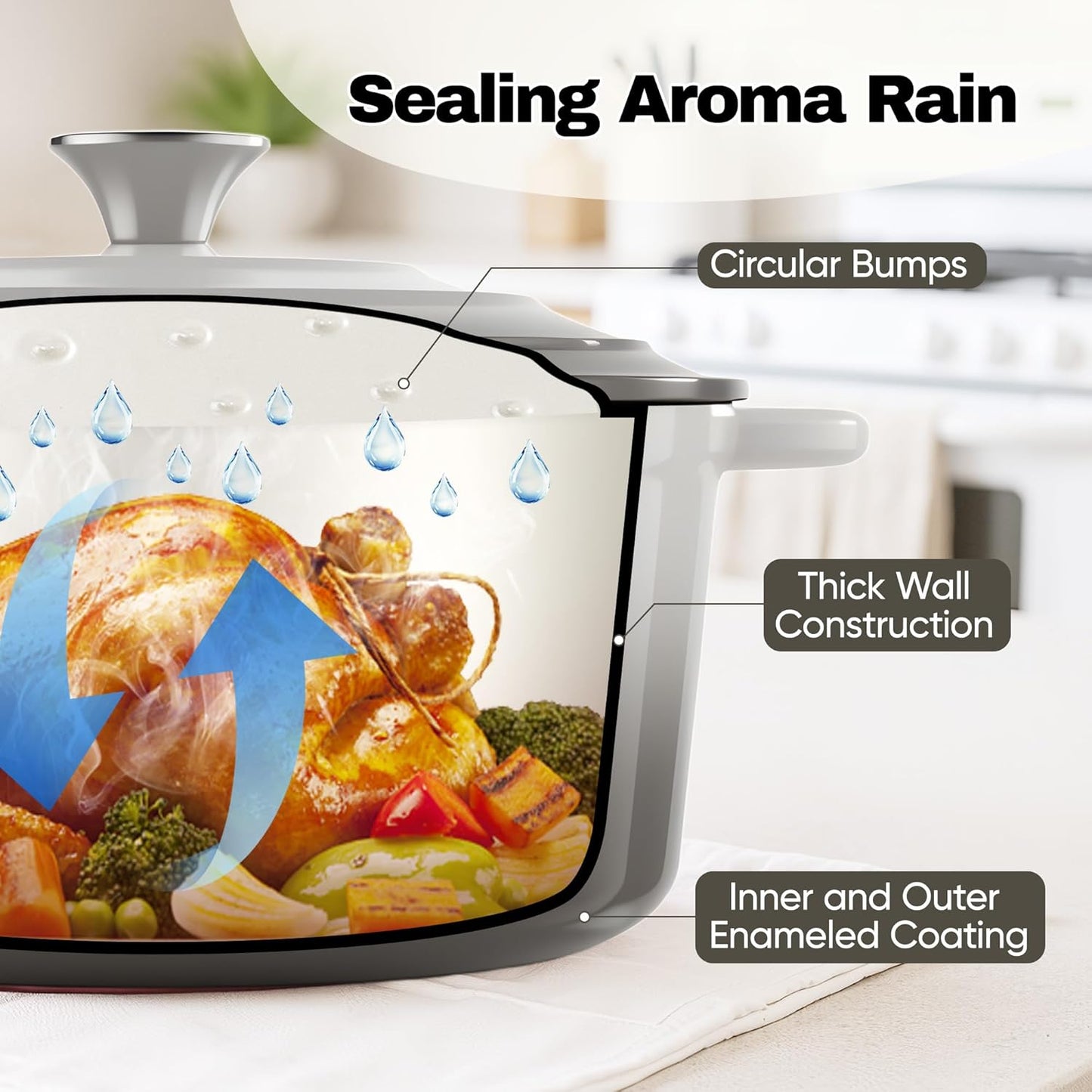 6 Quart Dutch Oven Pot with Lid, Non Stick Enameled Cast Iron Dutch Oven for Bread Baking, Heavy-Duty, Oven Safe Ceramic Cookware Up to 500°F for Baking, Braising, Stews, Roasting, Gray