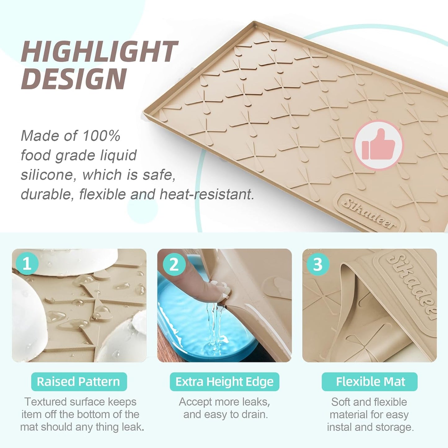 SIKADEER 25" x 19" Under Sink Mat Waterproof, Silicone Mat Kitchen Drawer Shelf and Cabinet Liner, Sink Protector for Kitchen Organizers and Storage, Boot Tray Pet Food Mats