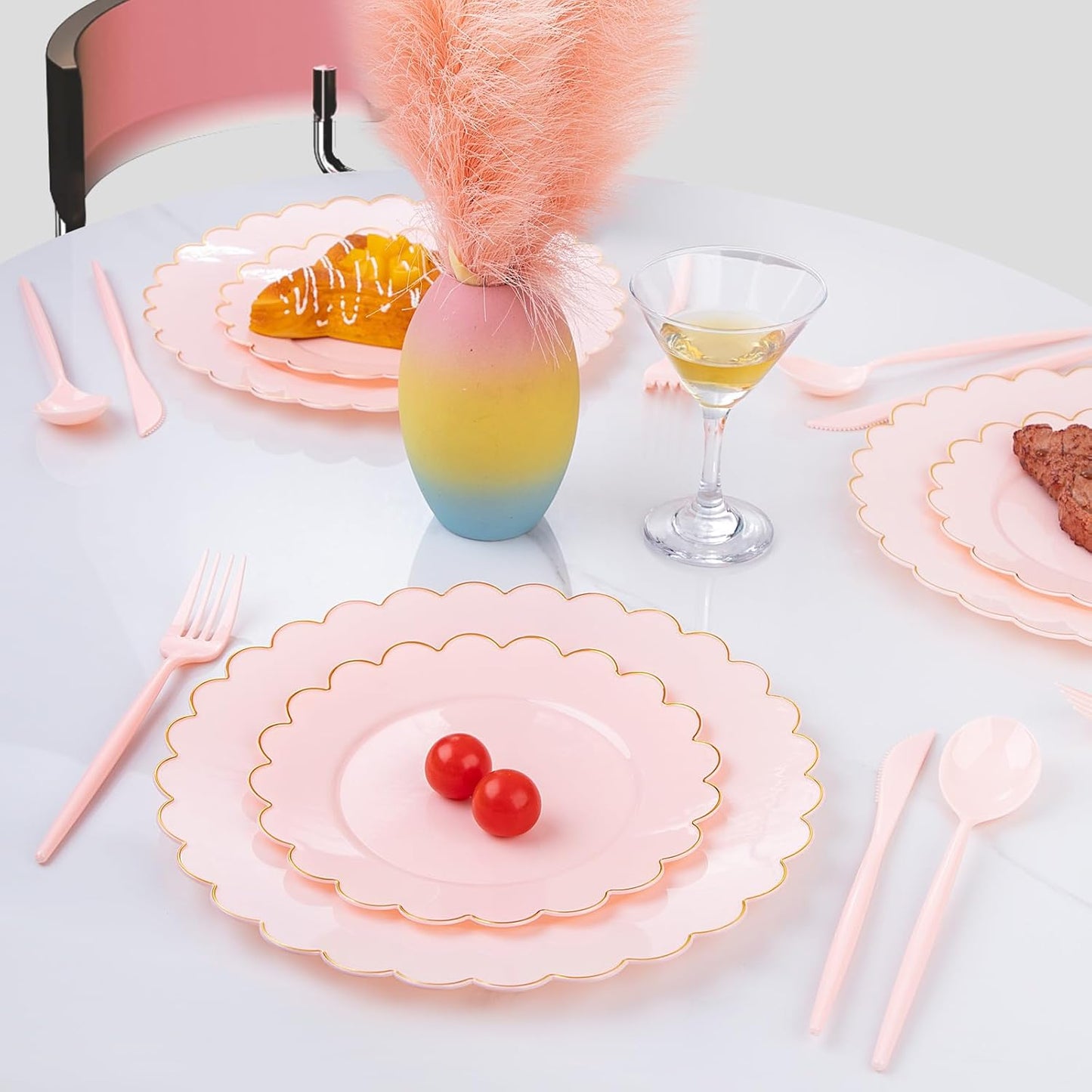 Supernal 180pcs Pink Plastic Silverware Heavy Duty Pink Party Disposable Cutlery Plastic Forks and Spoons Disposable Utensils Include 60 Forks,60 Knvies,60 Spoons for Wedding,Party or Daily Using