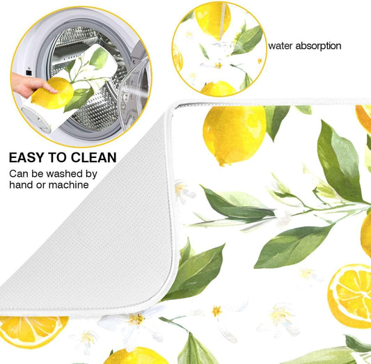 Lemon Leaf Dish Drying Mat for Kitchen Counter Absorbent Dish Drainer Mats Drying Pads 16"x18"