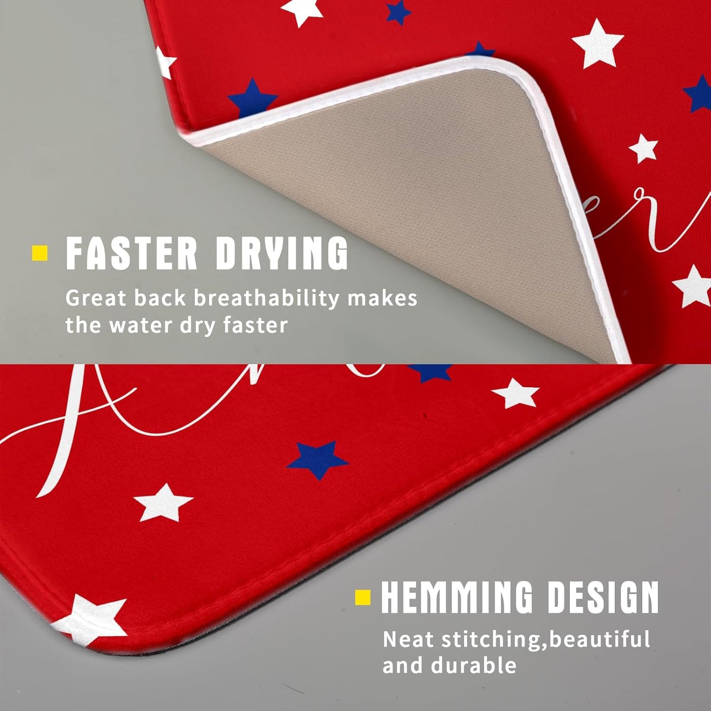 4th of July Dish Drying Mats for Kitchen Counter 16×18 Inch Patriotic Red Small Microfiber Drying Mat Kitchen Accessories Dish Rack Mat Drainer Pad Washable Absorbent