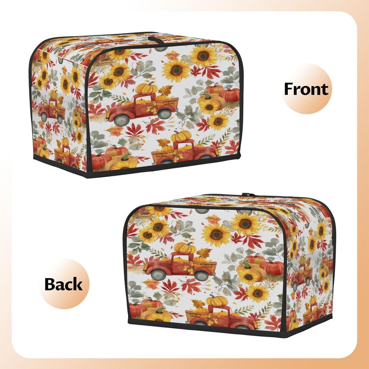 2 Slice Fall Toaster Cover,Thanksgiving Farm Truck Sunflower Small Kitchen Appliance Bread Machine Cover with Pockets,Dust & Fingerprint Protection