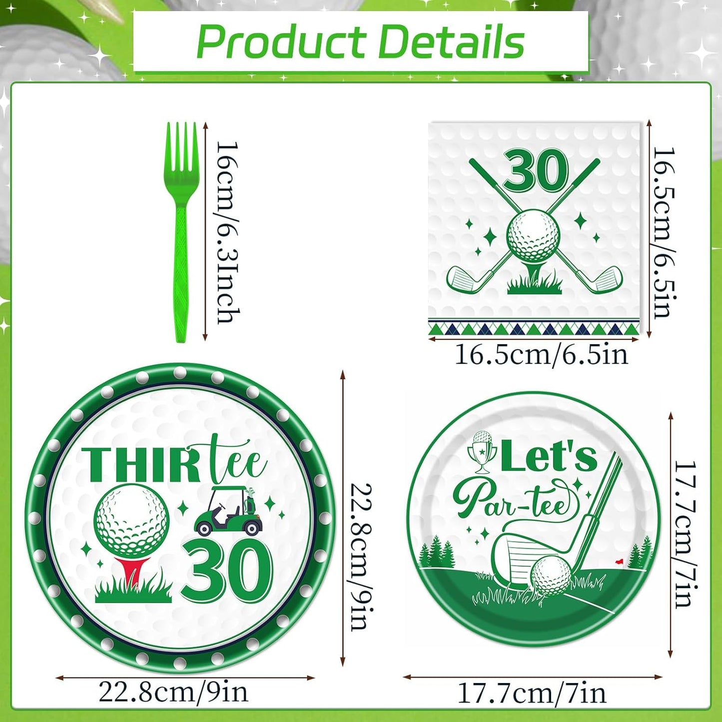 Rakuto Golf 30th Birthday Tableware Decorations for Him, Golf Theme Thirtee Birthday Party Plates Napkins and Forks, Disposable Paper Plates Supplies Decor Serves 24