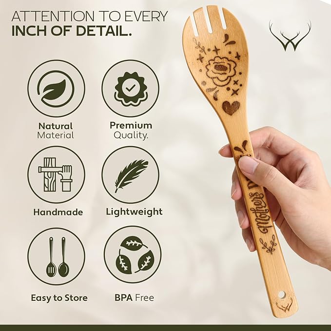 Wooden Spoons for Cooking & Kitchen gifts for mom - 6-Piece Wooden Utensil Set with Spatulas & Spoons, Heat-Resistant, Eco-Friendly Kitchen Utensils for Non-Stick Cookware (mom gifts) - gifts for her
