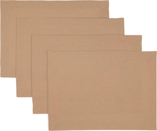 D'Moksha Homes Linen Champagne Beige Placemats Set of 4-100% Pure Linen Placemats 14 x 19 Inch for Fall, Autumn and Halloween - Handcrafted and Machine Washable