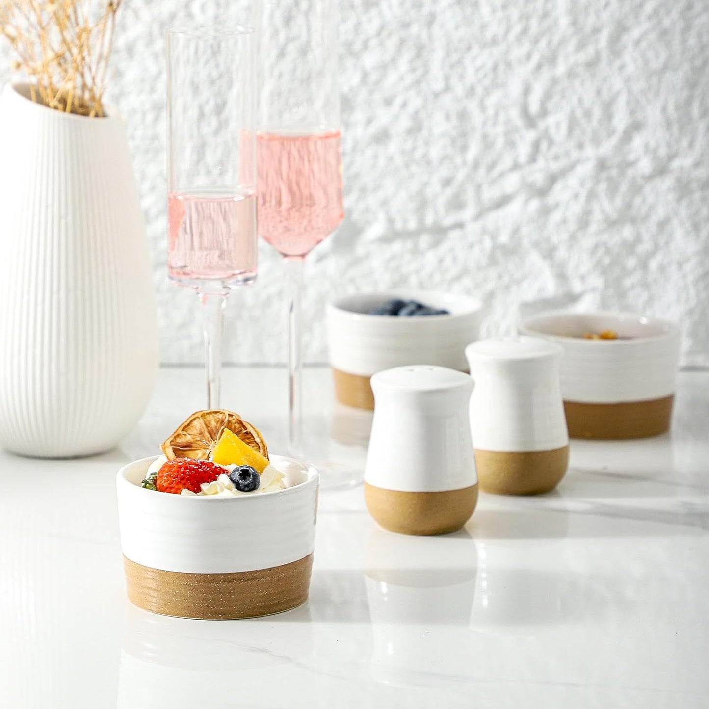 Ramekins 8 OZ for Creme Brulee Oven Safe,Ceramic Souffle Cups Set of 6,Small Dipping Sauce Cups for Charcuterie,Dessert,Dipping Sauce,Custard and Pudding,Microwave & Oven Safe,Patchwork White