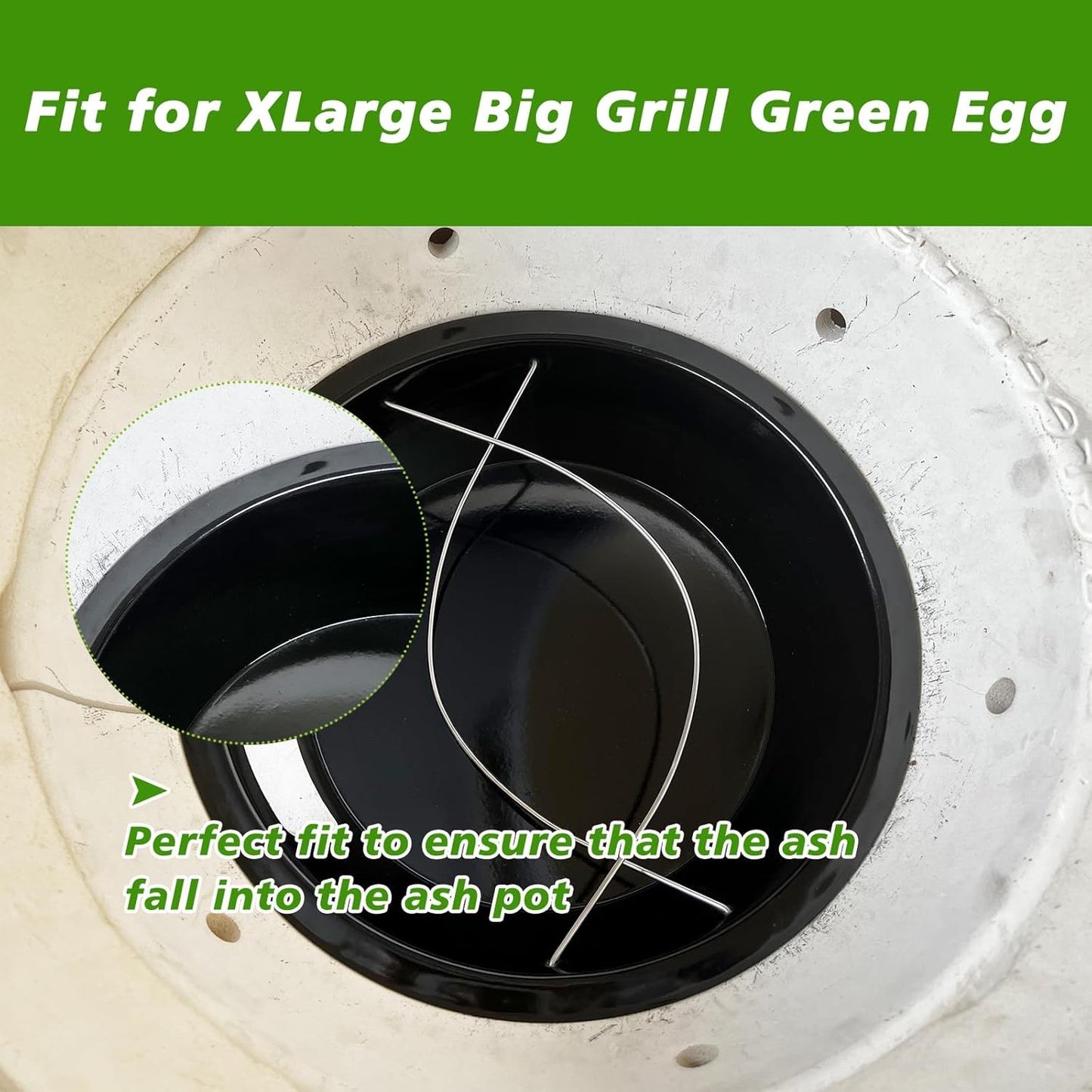 KAMaster Ash Can with Handle for XLarge Big Green Egg,Charcoal Ash Collector Must Haves Big Green Eggs Accessories Carbon Steel Ash Pot with Enamel Coating Steel Folding Handle Kamado Ash Basket