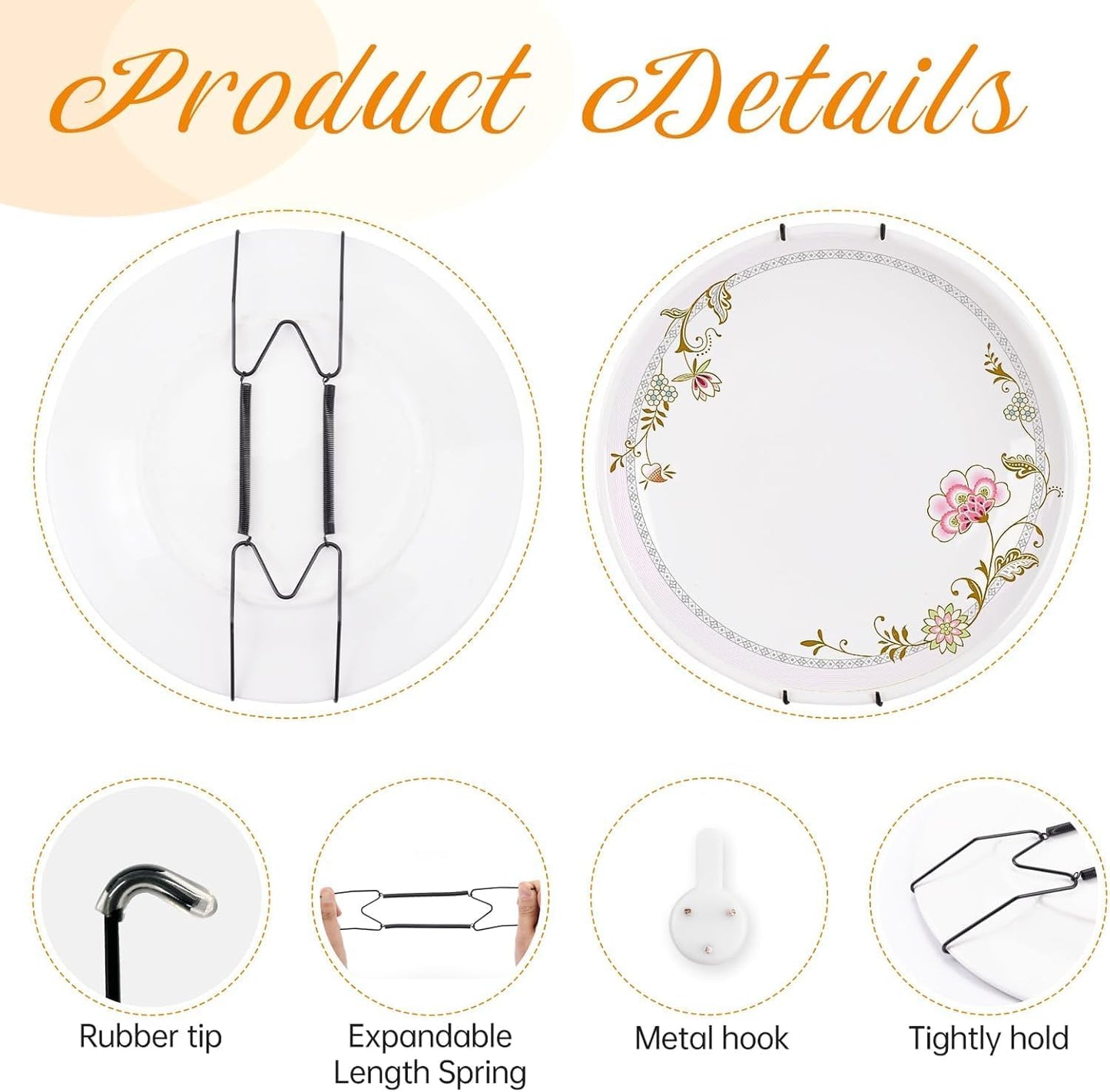 Bilillo 12 Pack Plate Hangers for The Wall, Suitable for 4''-5'' Decorative Plate, Invisible Heavy Duty Wire Plate Holder with Wall Hooks, Plate Hangers for Displaying Plates, Platter, Dish (Black)