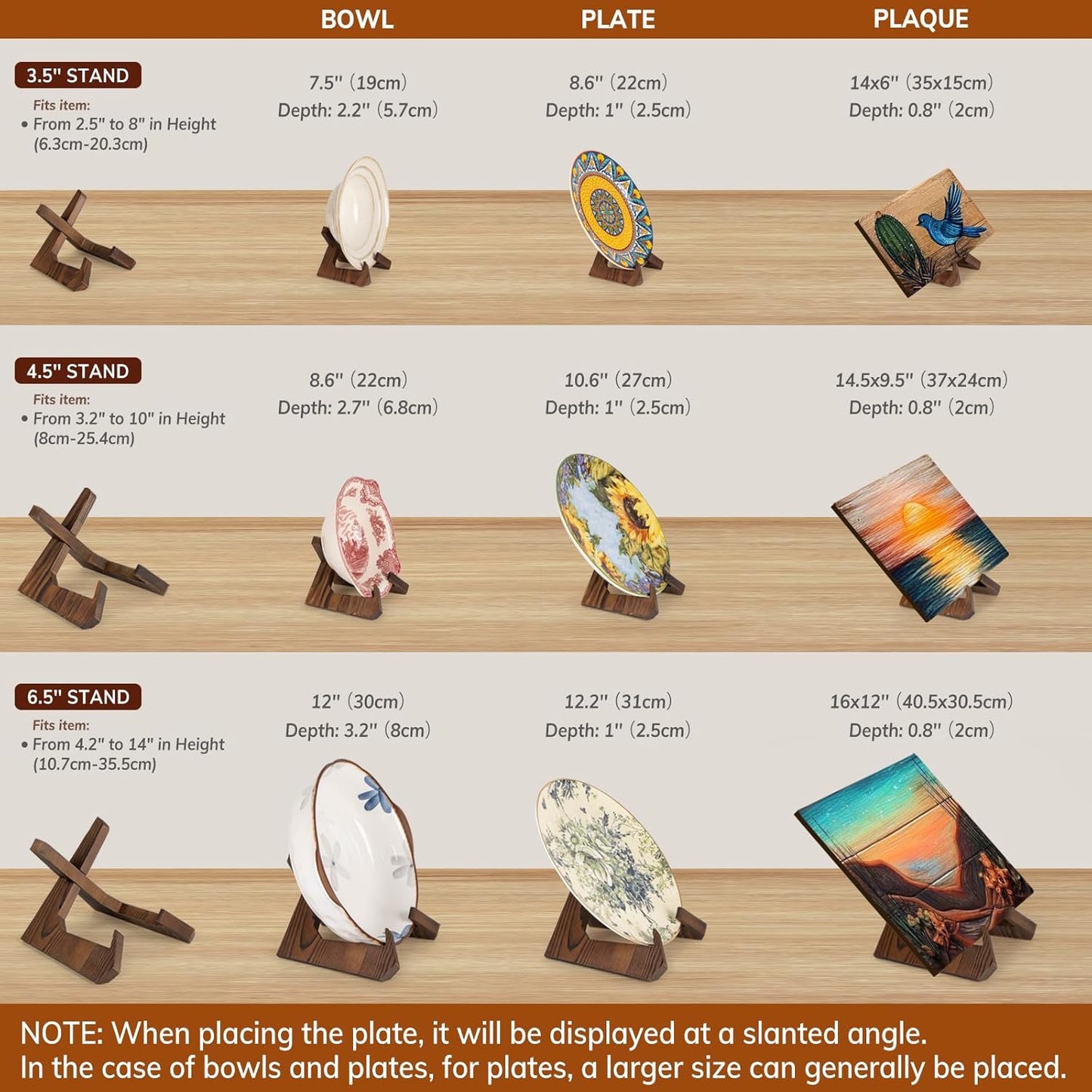 Bowl Stands for Display, 3 Pack 4.5 Inch Plate Holder, Wooden Easel Frame Holder, Display Stand for Large Deep Platters and Dishes, 4.5" H x 6.2" W x 5.5" D(For Bowls under 3.5" in Depth)