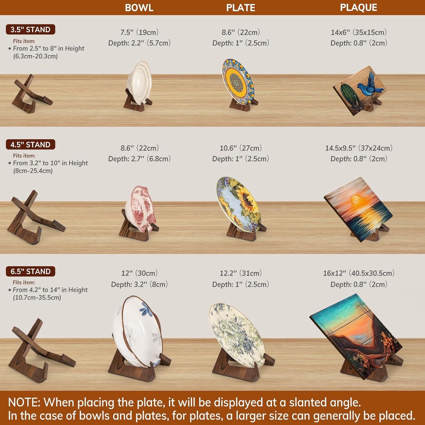 Bowl Stands for Display, 3.5 Inch Plate Holder, Wooden Easel Frame Holder, Display Stand for Large Deep Platters and Dishes, 3.5" H x 4.8" W x 4" D (For Bowls under 2.5" in Depth)