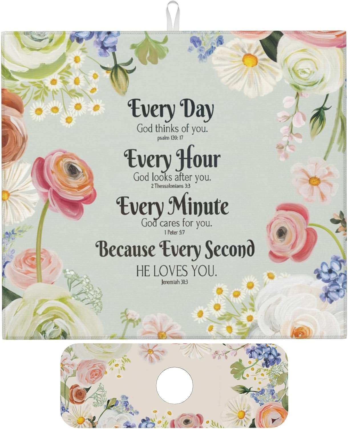 Vintage Country Watercolor Wildflowers Dish Drying Mat for Kitchen Counter, 16"x18" Microfiber Absorbent Fast Dry Mat, 2Pcs Dish Mat Faucet Mats Sets, Large Drying Kitchen Mat Kitchen Drying Pad