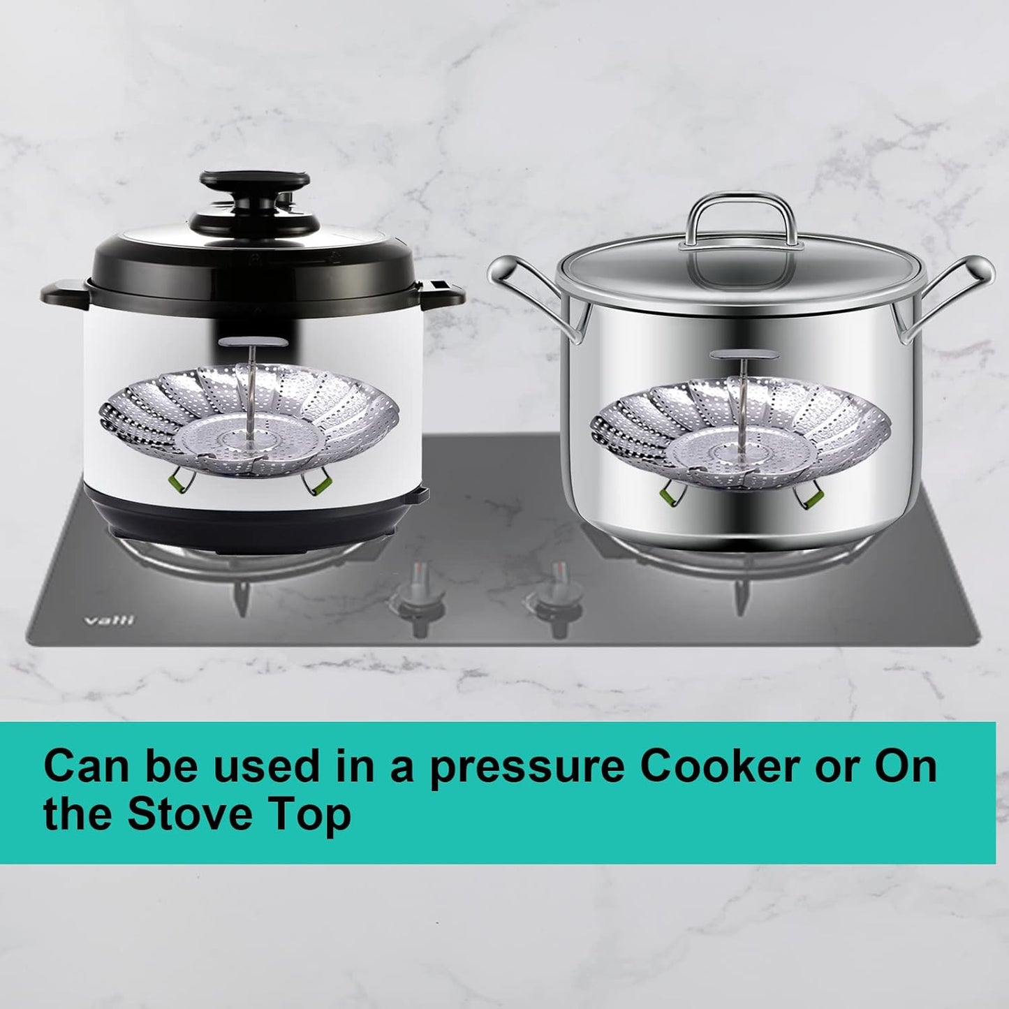 Steamer Basket Stainless Steel Veggie Steamer Basket for Cooking Folding Food Steamer Insert Steaming Basket Adjustable Expandable to fit Various Size Pot (5.1" to 9")