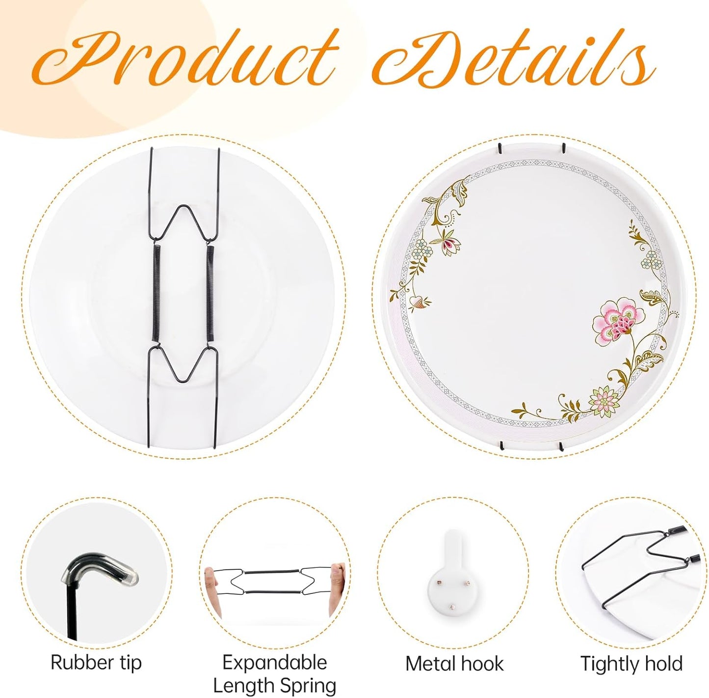 Bilillo 4 Pack Plate Hangers for The Wall, Suitable for 4''-5'' Decorative Plate,Invisible Heavy Duty Wire Plate Holder with Wall Hooks, Plate Hangers for Displaying Plates, Platter, Dish (Black)