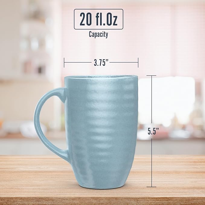 Francois et Mimi Set of 4 Oversized 20oz Tall Ceramic Latte Coffee Mugs, Gift Set for Cococa, Tea and More. With Large Handles; Dishwasher and Microwave Safe. (Blue)