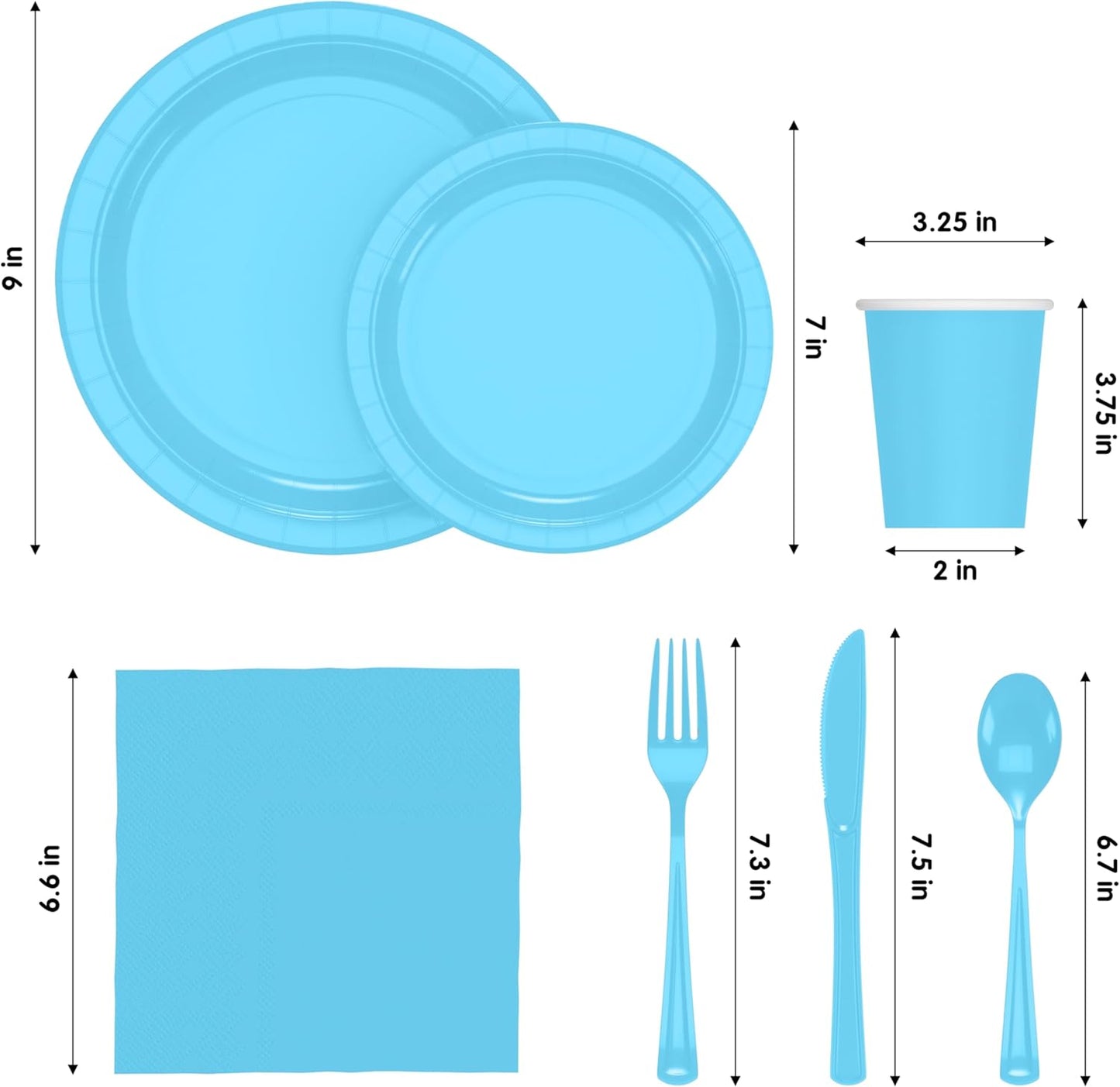 Exquisite 350 Pcs Light Blue Paper Plates For Party, Light Blue Disposable Plates Set, 50 Of Each 9" Dinner Plate Set, 7" Dessert Plate, Cups, Napkins & Cutlery Paper Dinnerware