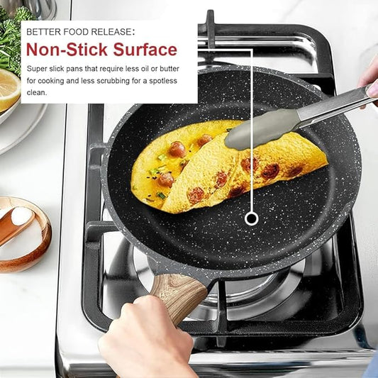 Caannasweis Nonstick Granite Frying Pan Skillet, Non Stick Omelette Fry Pans, Omelet Egg Pan, Stone Cookware Chef's Pan, Induction Compatible, PFOA Free (Gray, 11 Inch with Lid)
