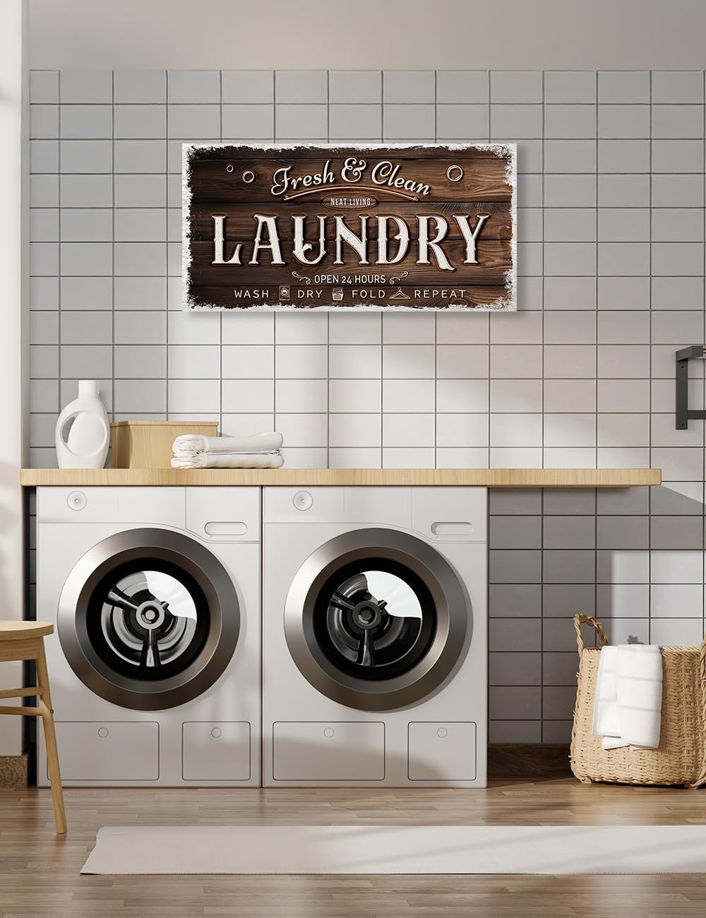 IPIC - Laundry Room Decor, Rustic Canvas Wall Art Print on Acid-Free Cotton Canvas for Family Laundry Room, Rustic Farmhouse Style Wall Decor for Home, Made in USA