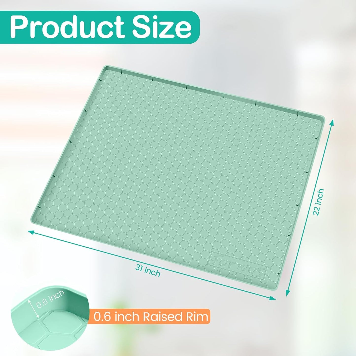 Waterproof Under Sink Mat 31" x 22", Silicone Cabinet Liner, Rubber Protector for Kitchen and Bathroom, Keeps Cabinets Clean, Dry, and Organized (Mint Green)
