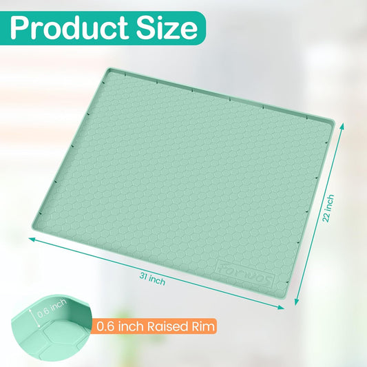Waterproof Under Sink Mat 31" x 22", Silicone Cabinet Liner, Rubber Protector for Kitchen and Bathroom, Keeps Cabinets Clean, Dry, and Organized (Mint Green)