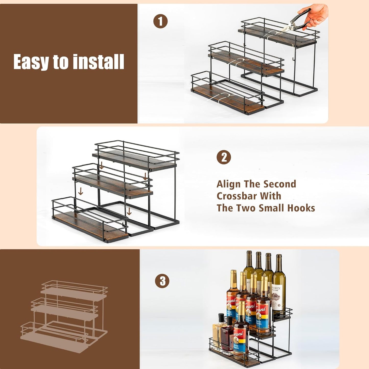 Coffee Syrup Organizer Rack, 3 Tier Syrup Holder(12 Bottle Capacity) for Coffee bar Syrup Storage,Kitchen Condiment Organization and Wine Display.