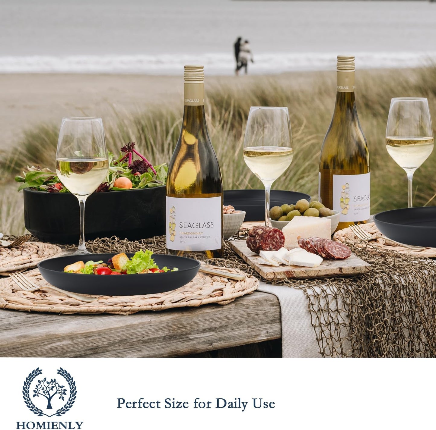 Homienly Deep Dinner Plates Set of 8 Alternative for Plastic Plates Microwave and Dishwasher Safe Wheat Straw Plates for Kitchen Unbreakable Plate Set for Camping, Picnic, Party (Black, 9 inch)