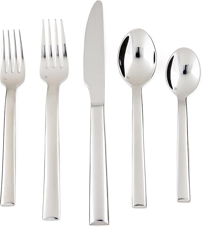Fortessa Still 18/10 Stainless Steel Flatware, 5 Piece Place Setting, Service for 1,Silver
