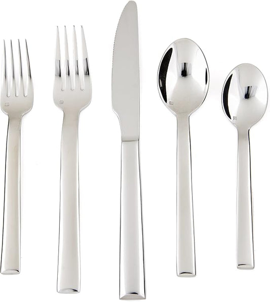 Fortessa Still 18/10 Stainless Steel Flatware, 5 Piece Place Setting, Service for 1,Silver