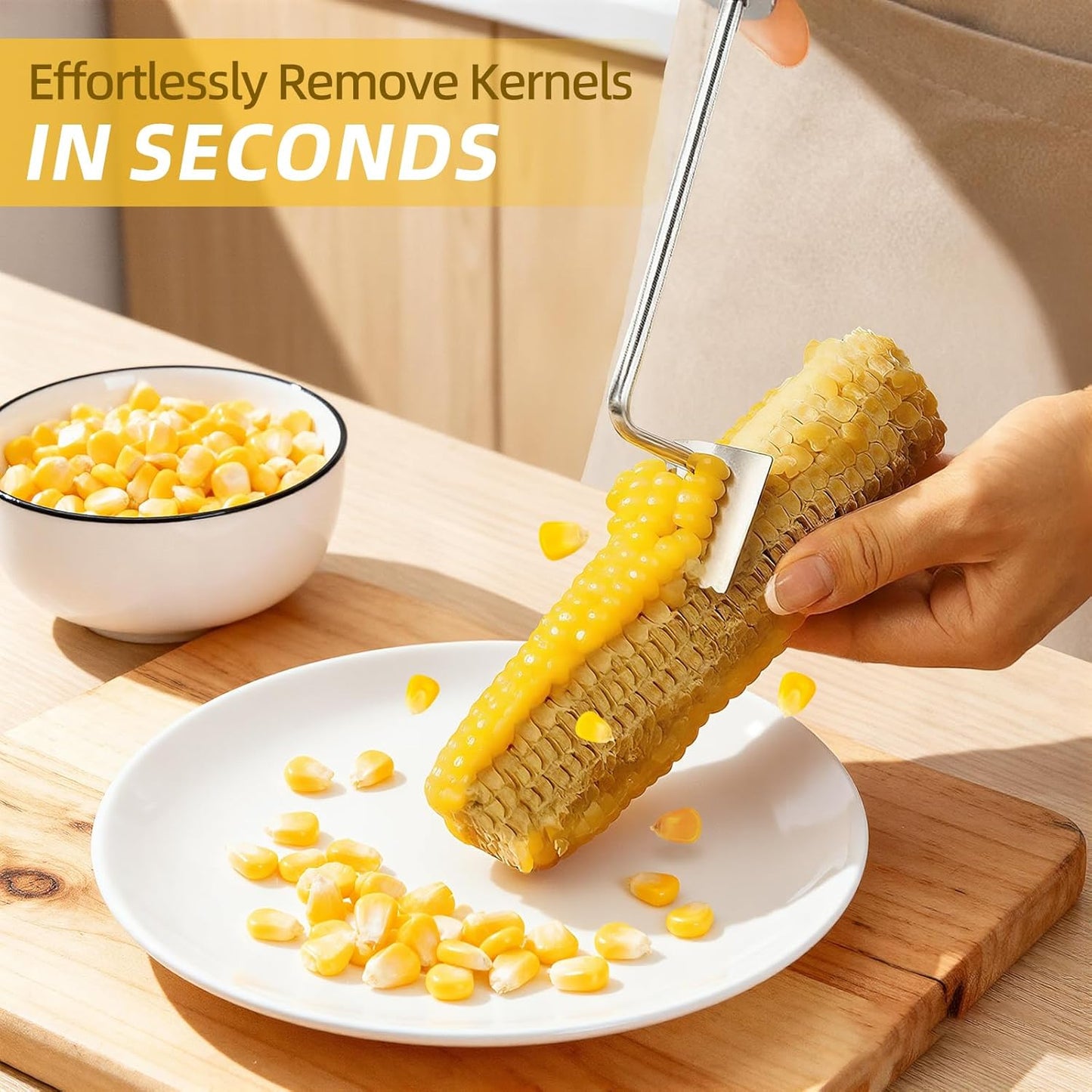 Easy Corn Peeler & Stripper Tool, Nobineck 2-Pack with Corn Fork, Stainless Steel Serrated Blade for Effortless Kernel Removal, Ideal Kitchen Gift.