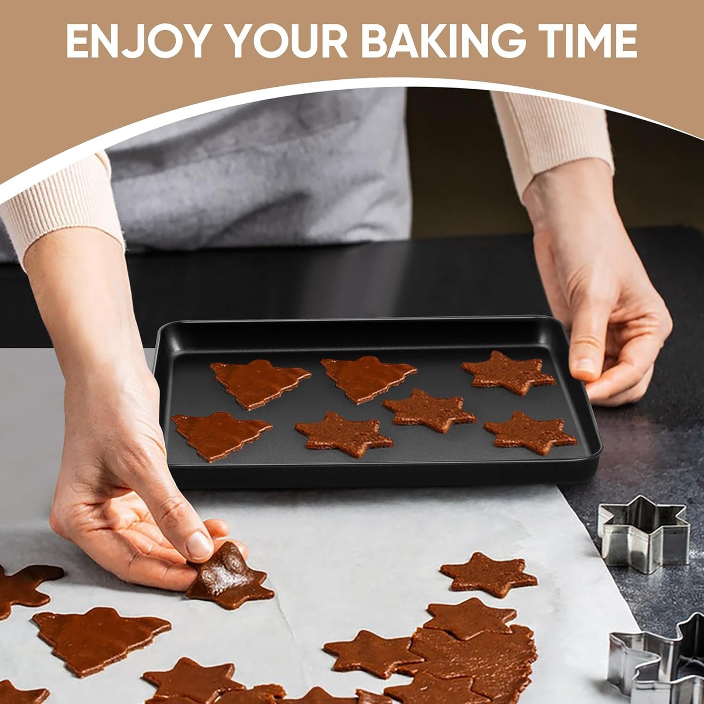 E-far Baking Sheet Set of 2, 9" x 7" x 1" Small Cookie Sheet Pan for Baking, Nonstick Carbon Steel Baking Trays for Toaster Oven, Heat-Resistant & Easy Clean, Black