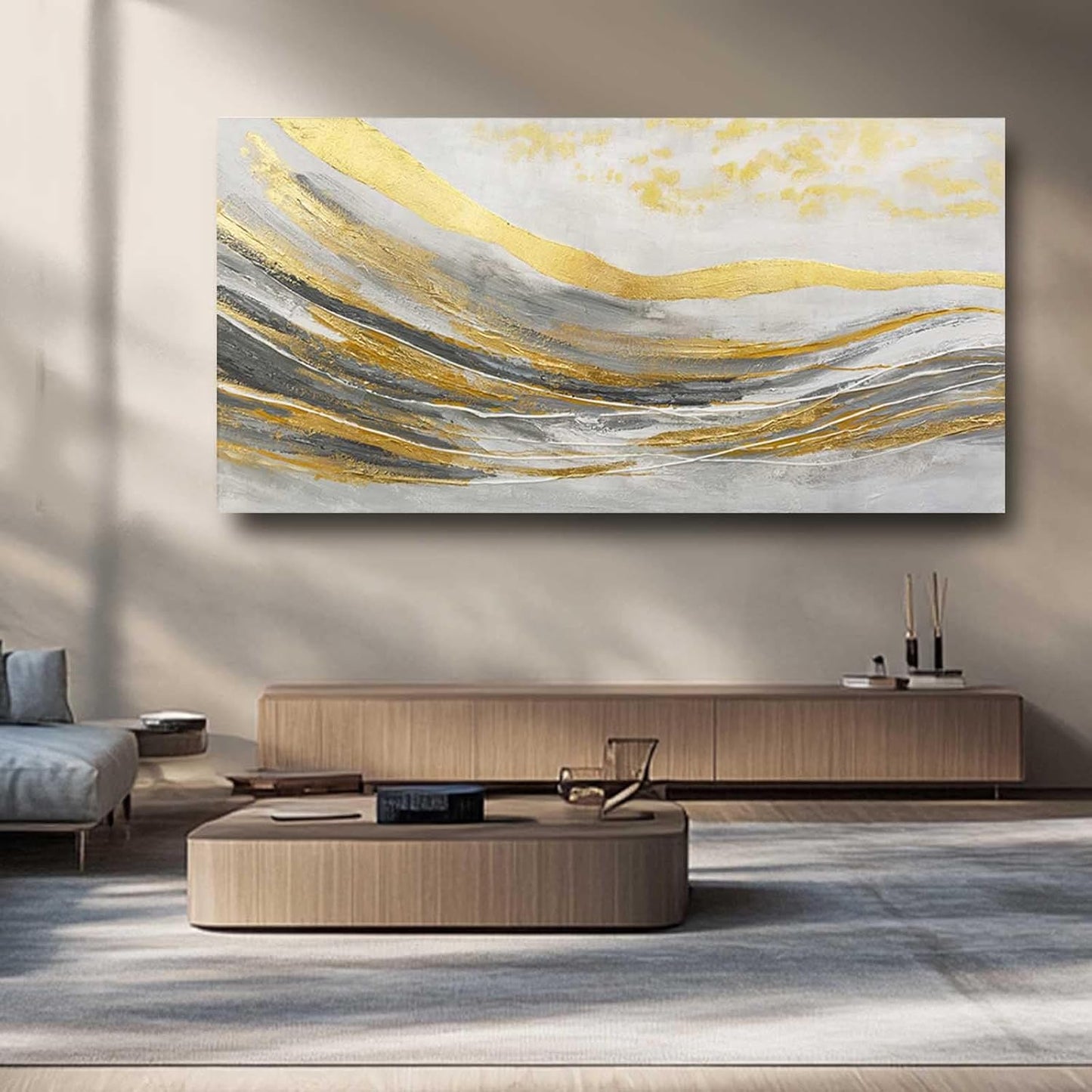 White Line Wall Paintings Modern Wall Art Gold Foil Photo Prints 29"x58" Large Dining Room Wall Decor Posters for Bedroom