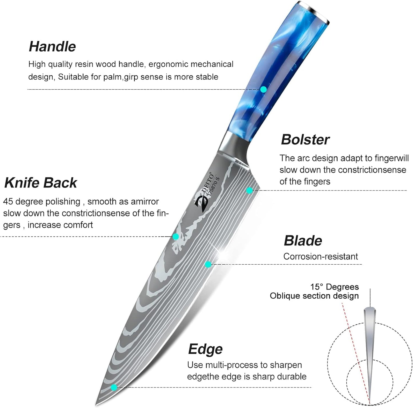 Dfito Chef Knife Sets with Roll Bag, 9 Pieces Professional Knife Set, High Carbon Stainless Steel Kitchen Chef Knife Set, Red Pakkawood Handle, Dishwasher Safe