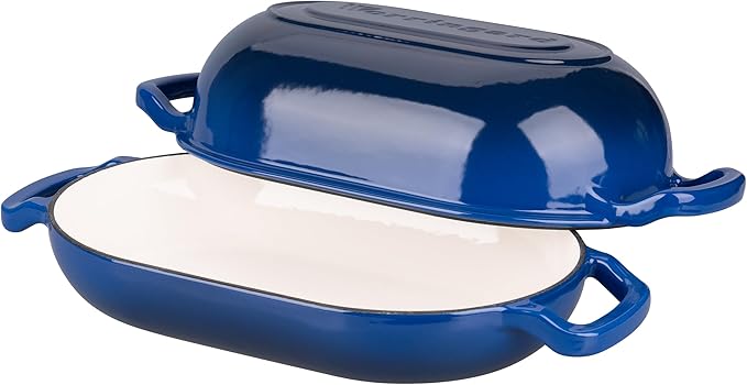 Enameled Cast Iron Sourdough Bread Oven, Dutch Oven, Loaf Cast Iron Bread Pan for Homemade Bread Baking, Meatloaf Pan with Lid, 7QT, Blue